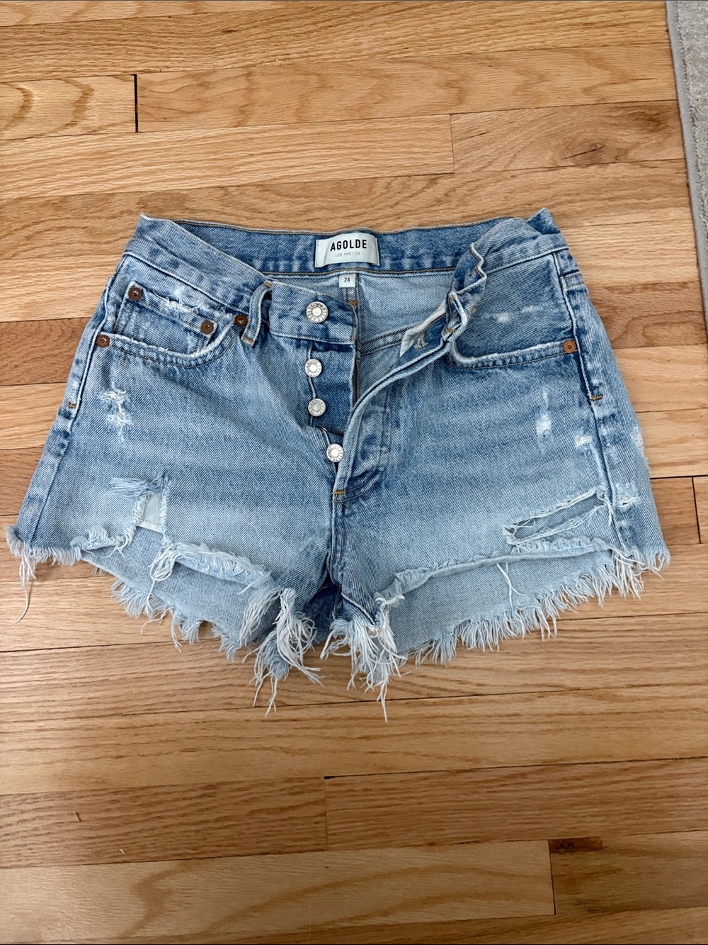 Agolde Parker Light Wash Distressed Denim Shorts